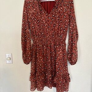 Skies are Blue leopard print dress with gold shimmer, long sleeve XS